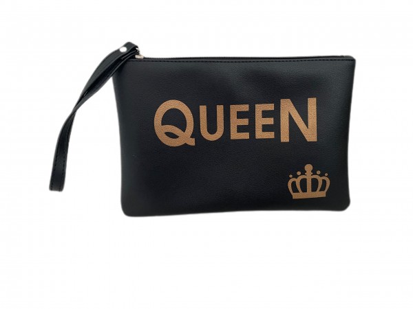 Kosmetiktasche mit Riemen "Queen" klein schwarz